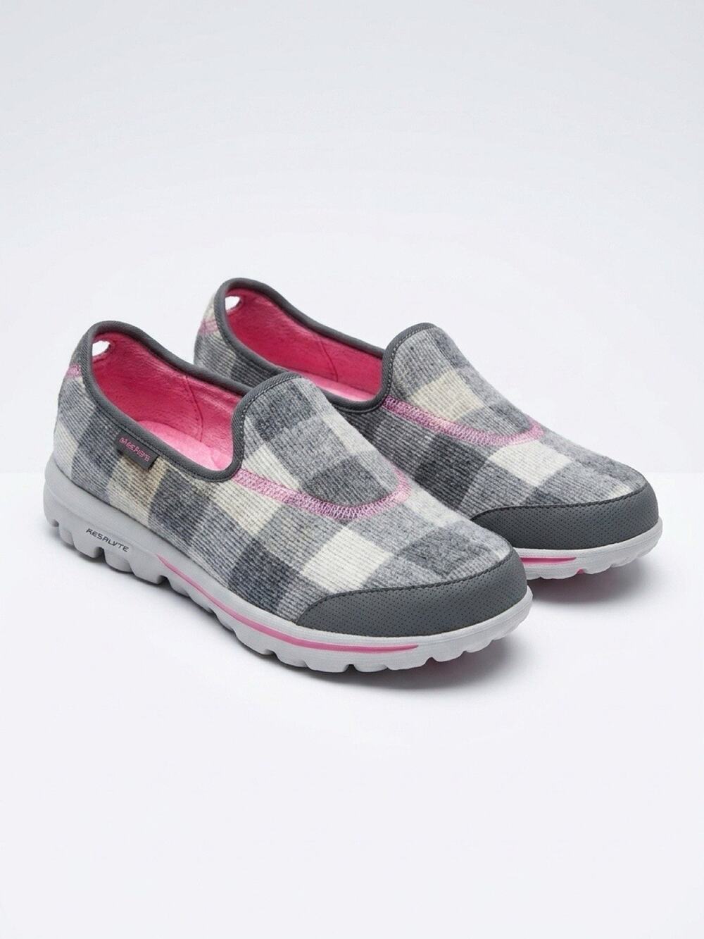 Skechers Go Walk Original Black Slip On Plaid Loafer Womens 11 Comfort Light